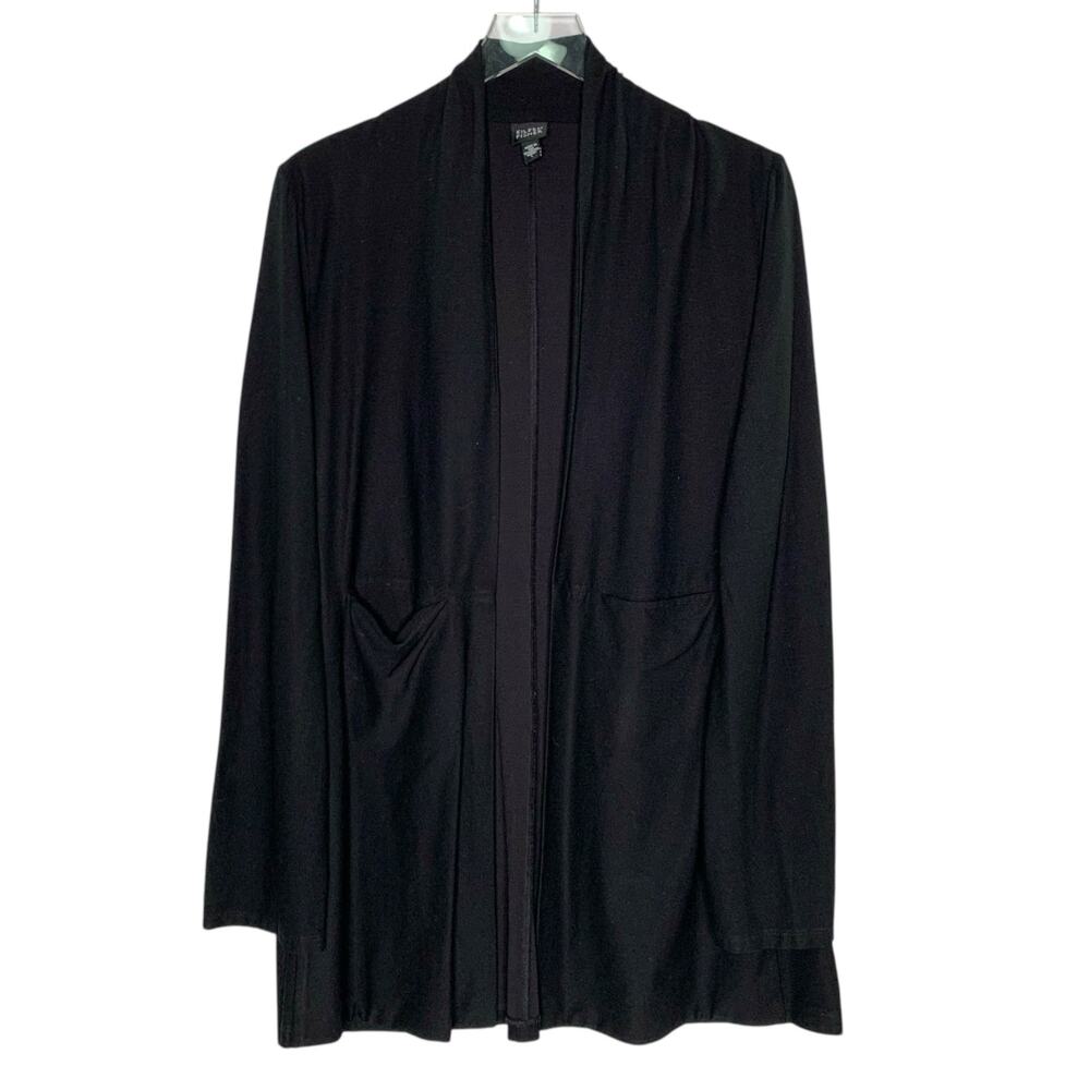 Eileen Fisher L Womens Black Washable Open Cardigan Jacket Front Pockets